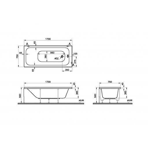 Ванна акриловая Vitra Optimum Neo белая 170х75 см 64570001000 Ванна акриловая Vitra Optimum Neo белая 170х75 см 64570001000